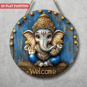 Small elephant hanging decorative doorplate circular aluminum 8-inch gift for friends and classmates birthday gift living room kitchen bedroom fence garden doorplate