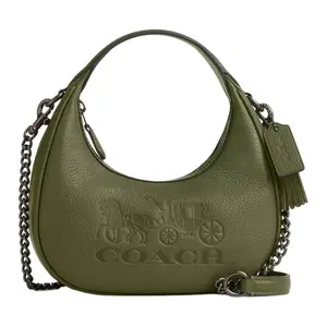 Coach Carmen Mini Crossbody Bag for Women – Pebbled Leather with Logo Zip Closure, Chestnut and Olive Green