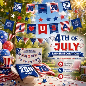 3Pcs Lightweight Paper US National Flag Banner Pack, Red-White-Blue Stars & Stripes Pennant for Patriotic Decoration, Independence Day Anniversary Hanging Bunting (Festive & Party Supplies)