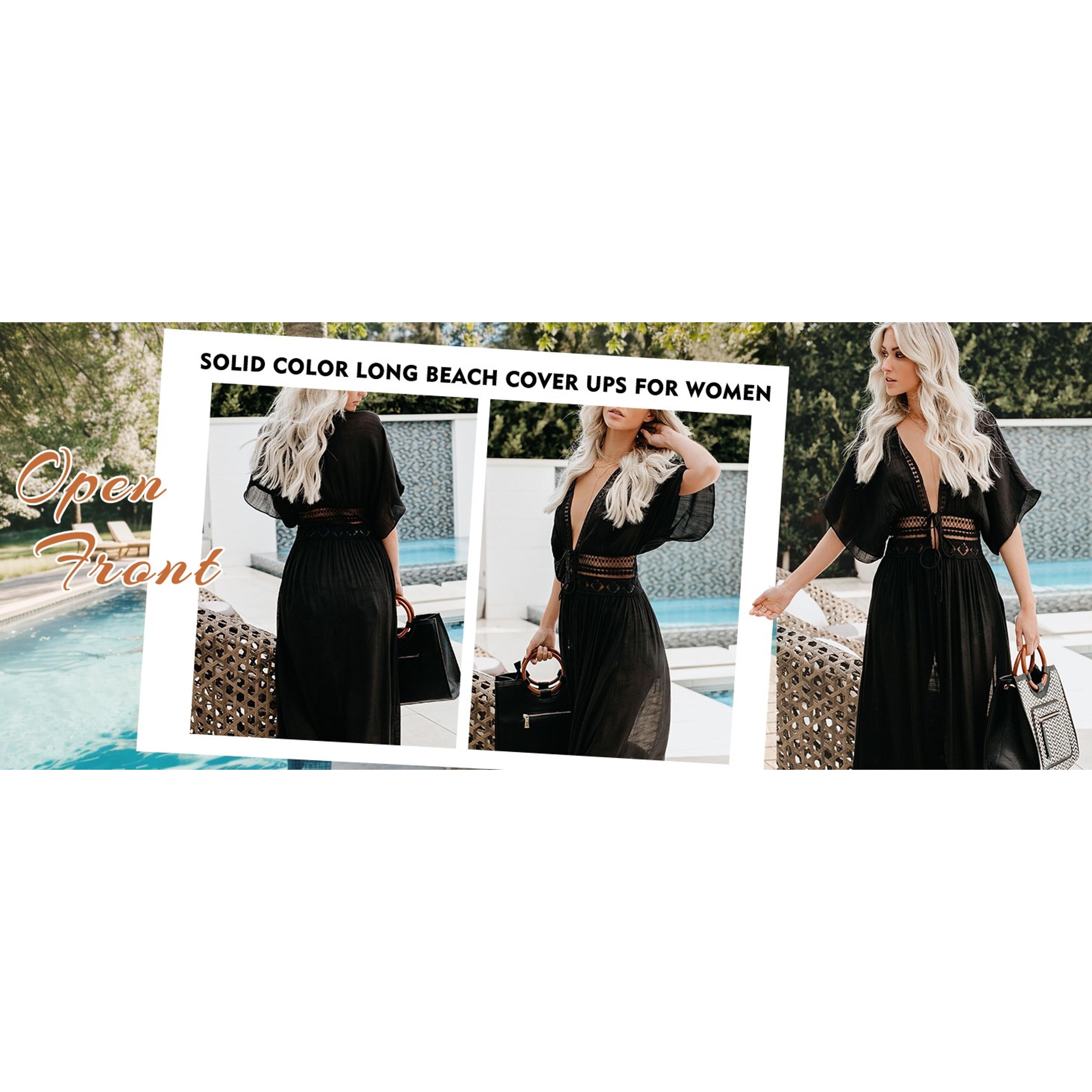 Beach Coverup Women Bathing Suit Tie Front Long Coverups Lace Kimonos Sexy Swimsuit Resort Wear Vacation Essentials