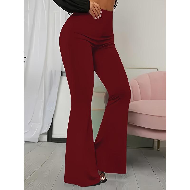 Solid Color Flare Leg Pants, Elegant Forbidden Pants For Spring & Summer, Women's Clothing