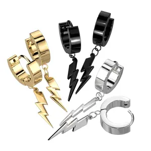 Dangle Lightning Bolt Earrings 20G Surgical Steel Huggie Cartilage Earrings Piercing Ear Jewelry 10mm