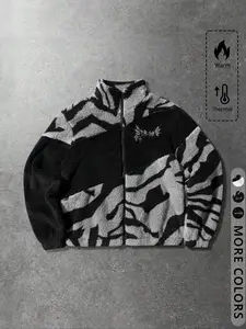 Unisex Y2K Style Gothic Runes Cross Pattern Streetwear Camo Colorblock Fall Winter Fleece Warm Jacket Coat, High Street Culture Gift,Couple outfits and trendy outfits