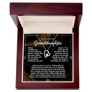 Women's Gold Necklace with Heart Shaped Pendant, Forever Love Message Card Jewelry, Aesthetic Statement Chain Gift for Granddaughter's Birthday