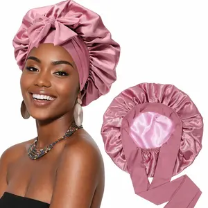 Double Layer Bonnet with Elastic Tie Band Silky Bonnet Satin Bonnet Hair Bonnet for Sleeping for Women Natural Cruly Hair Hair Protection Haircare