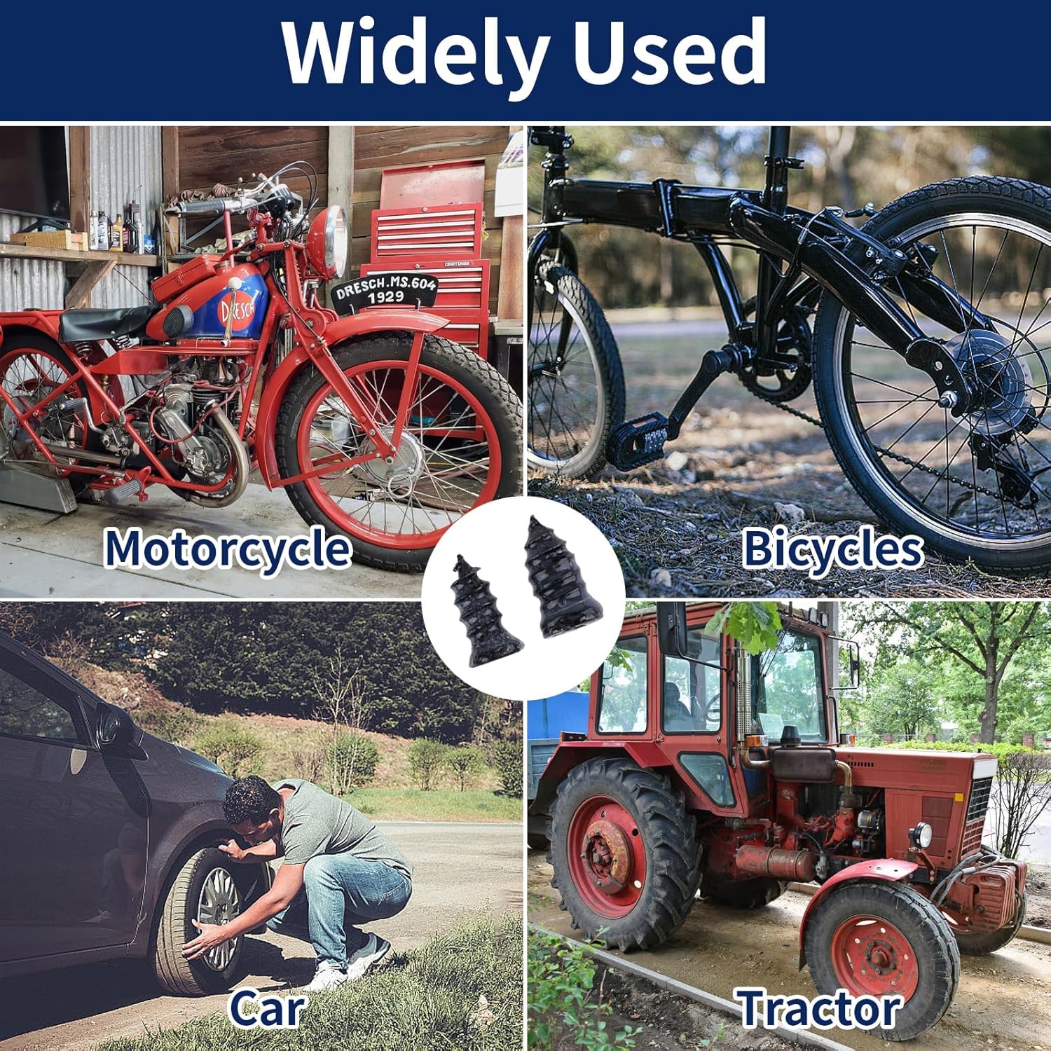 Tire Repair Screws with Screwdriver & Box Vacuum Tire Plug Kit Spiral Rubber Nail Tire Plugs Screw Type Fast Tool Self Screw in Tire Plugs for Car Truck Motorcycle Tire Puncture Repair