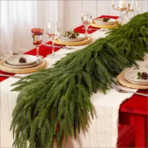 180cm three-piece artificial Christmas decoration ribbon, realistic Norfolk pine decoration ribbon - suitable for outdoor Christmas decorations around the fireplace