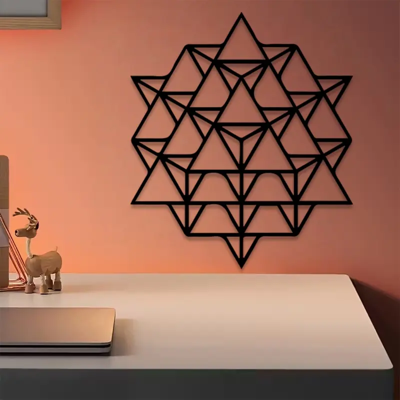 1pc Metatron's Cube Metal Wall Art, Metatron's Cube Statue Mural, Perfect for Meditation Room Wall, Christmas Decor, Ideal Gift for Spiritual Seekers, Sacred Metal
