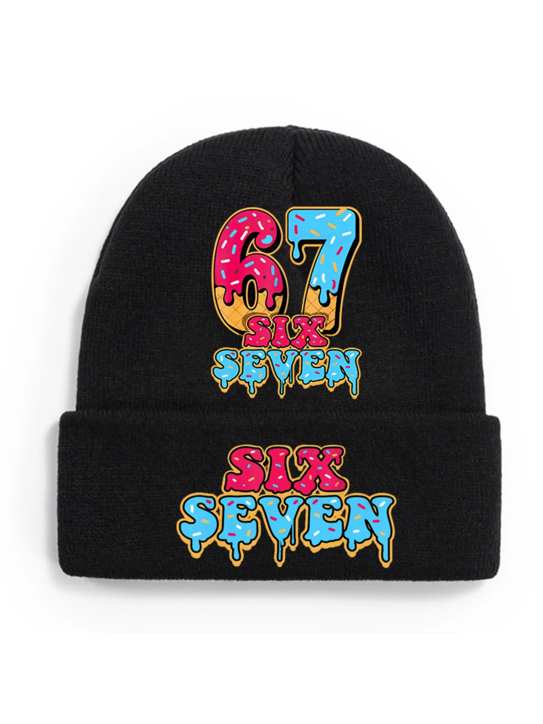 Men's Women's 67 six seven Logo Print Beanie Hat Fun Knit