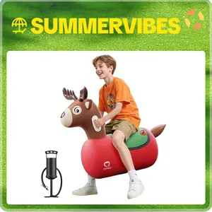 QPAU Kids Reindeer Toys 1/2 PC 220lbs Load Capacity Bouncing Animal Hopper Reindeer for Kids Ages 5+ Large Size Comfortable Stable Design Peaceof Mind Material independent Two Air Chambers Manual Inflatable Pump summervibe