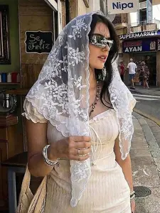 Luxury Lace Floral Headscarf, Bohemian Shawl for Women, Perfect for Beach Vacation & Formal Events, Stylish Fashion Gift