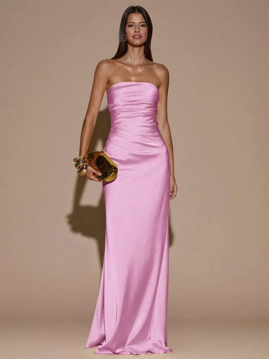 IYUNA Sexy Minimalist Solid Color Cream Yellow Ruched Backless Mermaid Dress Suitable For Party Cocktail
