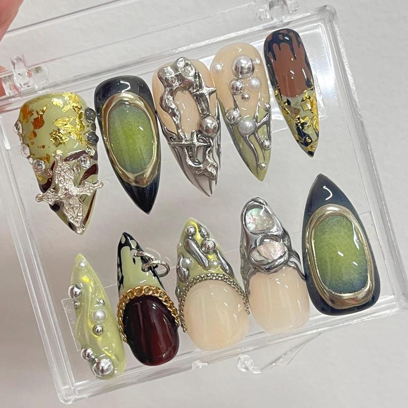 Pink French Tip with Heart Extra Long Coffin Press On Nails, Luxury Fake Nails, False Nails, Glue On Nails