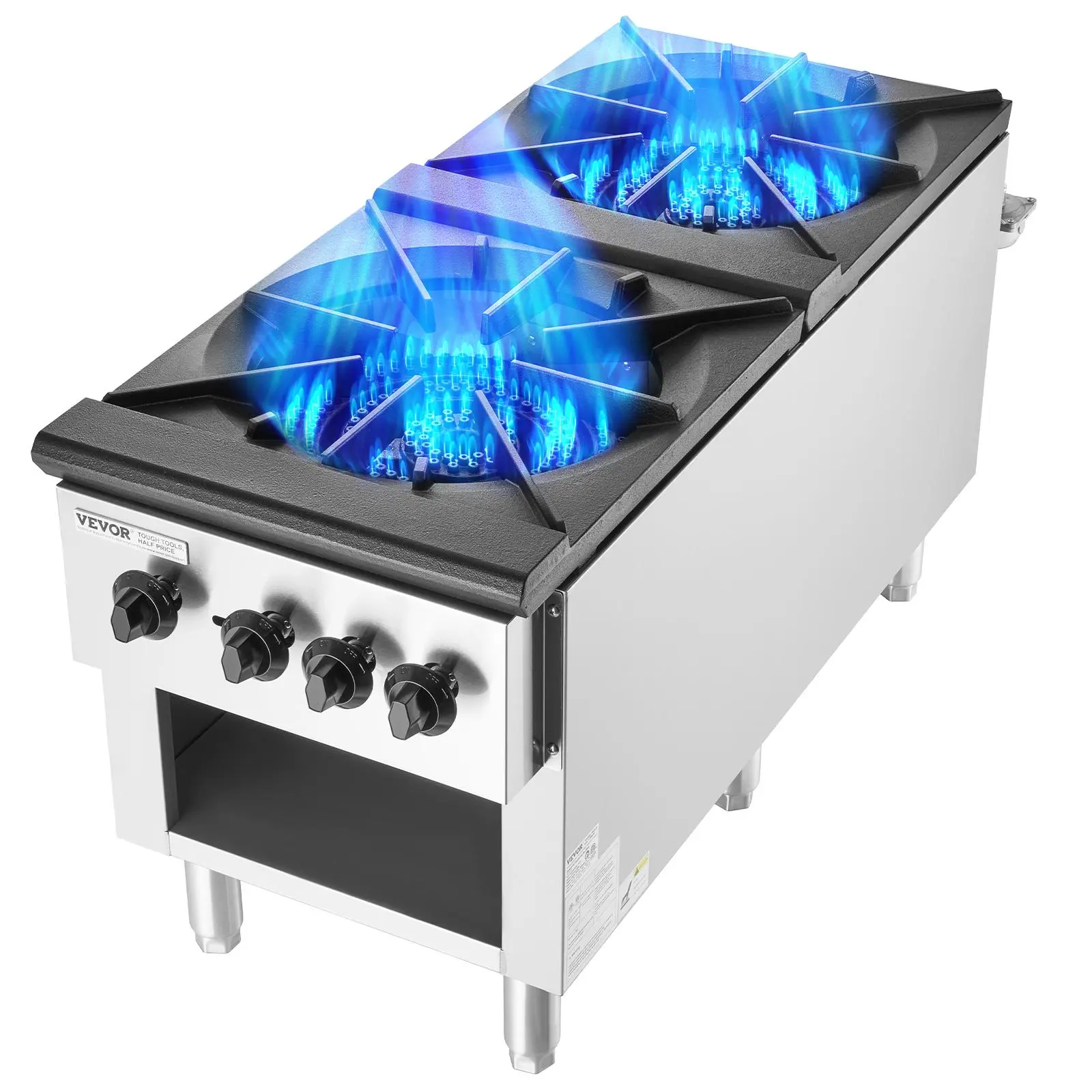 【Back to School】VEVOR 2-Burner Commercial Gas Stove, Heavy Duty Propane/Natural Gas Countertop Cooktop, Stainless Steel Hot Plate with Accidental Flameout Protection & Adjustable Feet, 180000 BTU Chain Restaurant Equipment