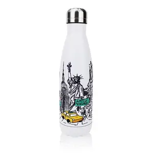 20oz Custom Sketch Mural "NEW YORK" Hot & Cold Beverage Thermos | New York Souvenir Water Bottle