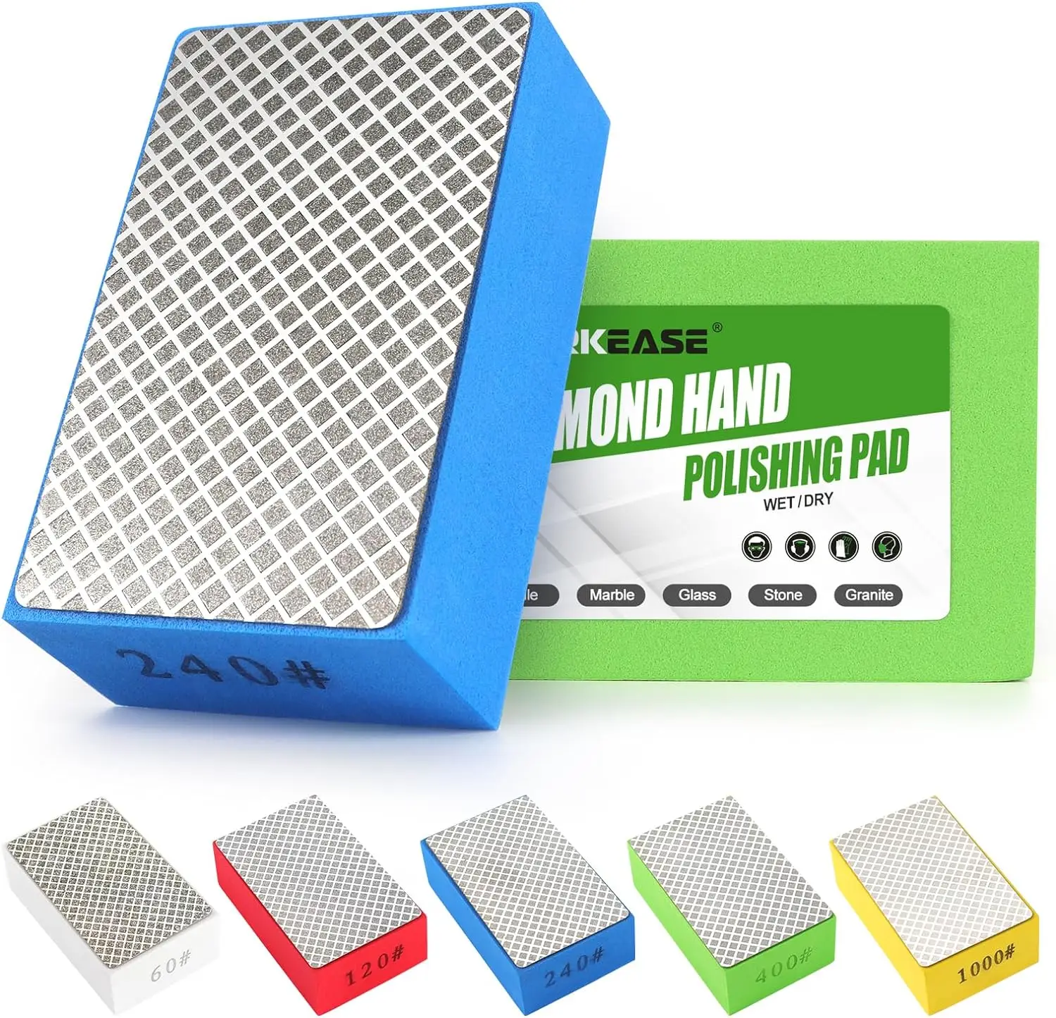 Diamond Hand Polishing Pads, 5PCS Diamond Sanding Pads Sanding Block Foam Backing Abrasive Grinding