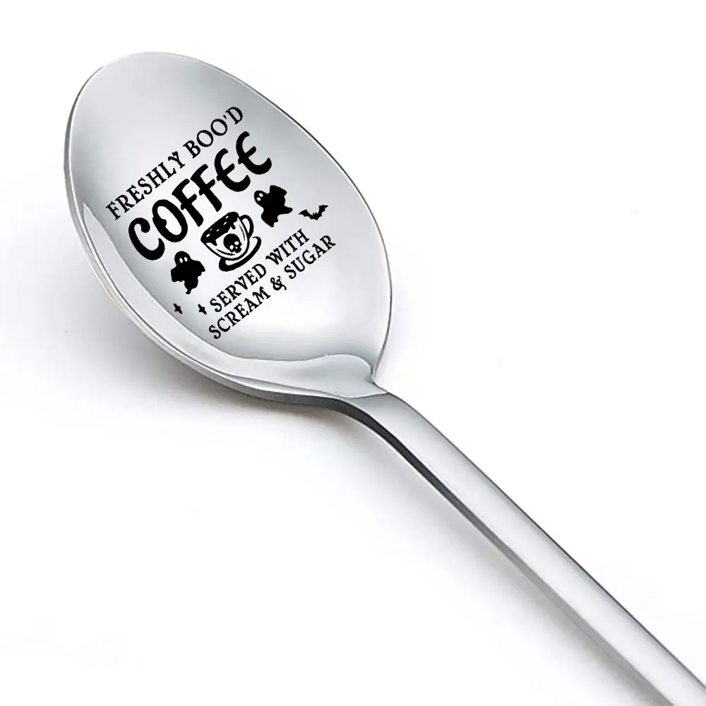 Funny Witch Coffee Tea Spoon, Gothic Spooky Design with Blood Lettering & Cauldron Charm, Perfect for Halloween Parties & Gifts