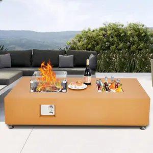 【GARVEE】56" Propane Fire Pit Table with Ice Bucket，50000BTU Fire Table with 13" Square Drink Ice Bucket Wind Guard,  Fire Glass Beads & CSA Safety Certified Outdoor Firepit for Patio Garden(Orange)