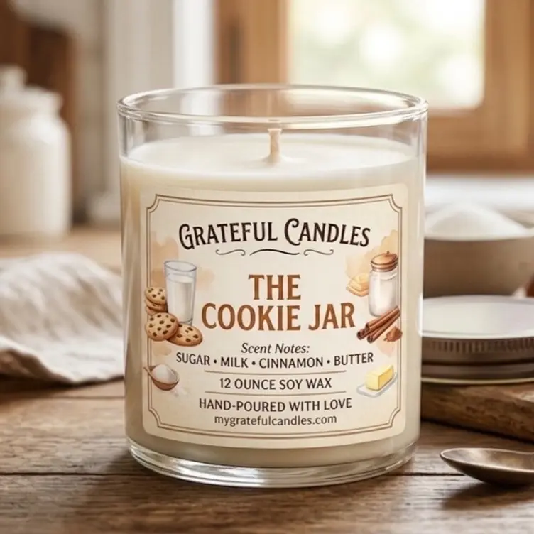 Grateful Candles The Cookie Jar Candle 12 Ounce Soy Wax Hand-Poured with Love Sugar Milk Cinnamon Butter Scent Notes