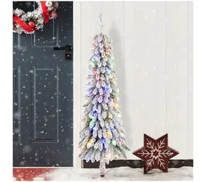 Glitzhome 4.5' LED Pre-Lit Flocked Faux Christmas Porch Tree