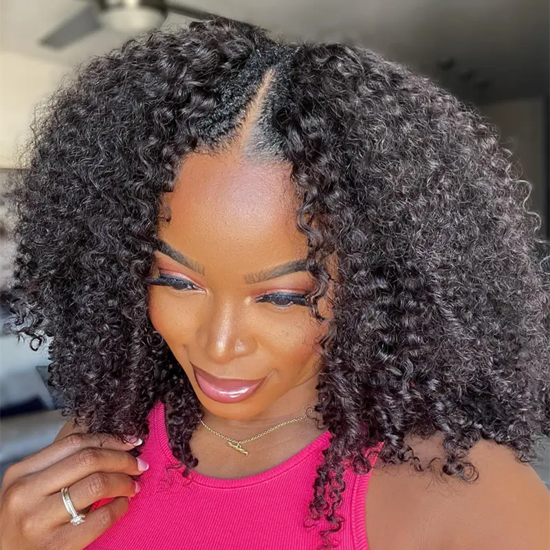 250% Kinky Curly V Part Wig Human Hair Upgrade U Part Wig No Leave Out Glueless Ready Wear Go Wig Brazilian Afro Curly Human Hair Wigs Beginner Friendly