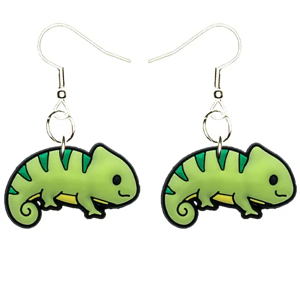 Chameleon Earrings Hypoallergenic Silver Plated Fishhooks Yazzle Dazzle Unisex Lizard Newt Gecko Jungle Reptile Salamander