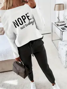 Women's Letter Print Top & Pants Two-piece Set, Casual Long Sleeve Pullover & Trousers for Spring & Fall, Women's Clothes for Daily Wear, Womenswear, Lady