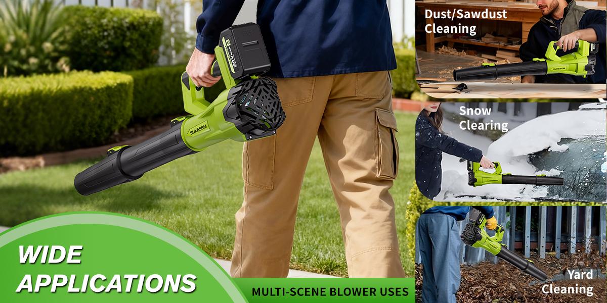 High power wireless leaf blower, equipped with 4.0Ah battery, 6-speed adjustable and extended nozzle, anti slip handle, lightweight design, suitable for lawn care and yard cleaning