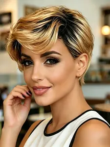6 Inches Pixie Cut Wig Human Hair 1b30, Short Pixie Cut Wigs for Women, Daily Use, Straight Hair, Natural Look, Easy Maintenance