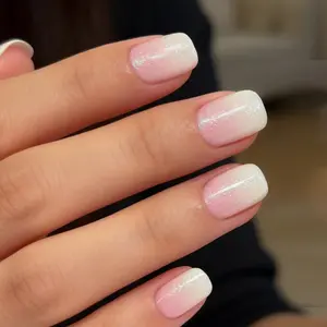 Clean Girl Semi Cured Gel Nail Strips 20+6 PCS with Top Coat Pen | Milky Pink Shimmer Ombre | Includes 6 Trial Strips to Try | 5-Min UV Cure (UV Lamp Req) | OAUEE