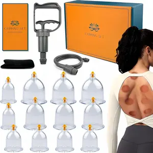 Cupping Kit, 1 Set Durable Shatterproof Glass Vacuum Cupping Suction Cups with Black Pearl Padding, Manual Back Massager Set for Home Use
