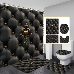1/3/4PCS Gold Leather Decorative Shower Curtain Set, 71x71 Inches, Includes Background Pattern, Comes with 12 Hooks, 1/3/4pcs Options, Shower Essentials