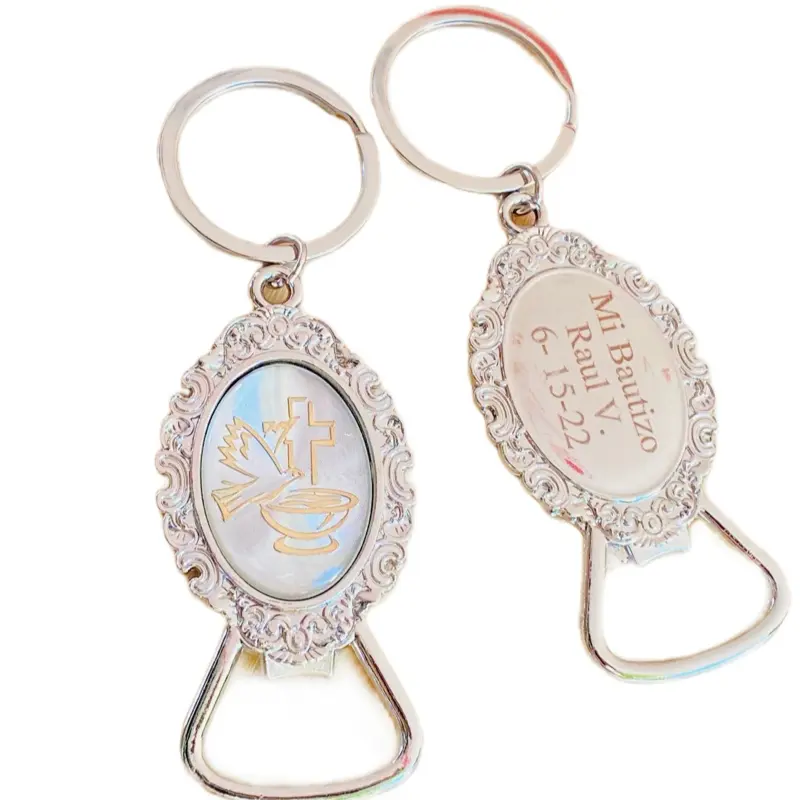 12pcs Customized Baptism Metal Keychains - Custom Engraved Pet Accessories, Thoughtful & Memorable Gifts for Dog/Cat Collars, Harnesses or Leads, Communion Party Favors for Guests