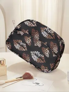 Leopard Lip Print Travel Makeup Bag, Cute Fashion Cosmetic Organizer, Large Capacity Toiletry Storage Box, All Seasons Use