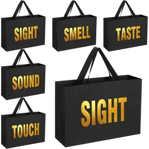 5 count 5 Senses  Bags for Him Her Five Senses  Bags Taste Touch Smell Sound Sight Wrapping with Handle for Birthday Wedding Christmas Holiday Party(Black,12.6 x 8.7 x 4 Inch)