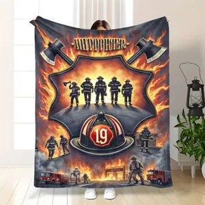 Firefighter-Themed Blanket with Fire Department Badge - Soft Durable Bedspread Suitable for Home, Camping, or Gifts for Firefighters - Heroic Firefighting Present, Couch/Bed Throw