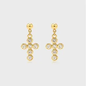 Minimalist Cross Earrings 24K gold-plated