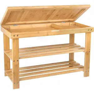 Shoe Rack Storage Bench Bamboo Organizer Entryway Organizing Shelf with Storage Drawer on Top, Natural
