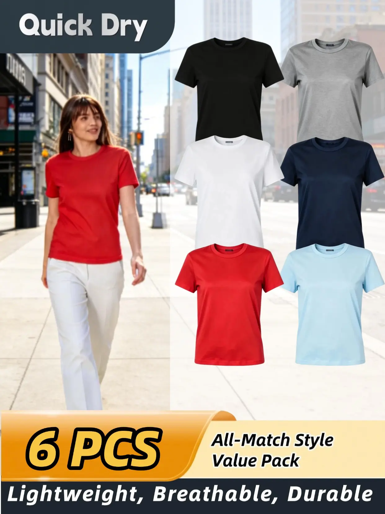 [6 Pack] Women's Waffle Quick Dry T-Shirts - Lightweight & Breathable Moisture Wicking Workout Shirts, Athletic Gym Yoga Tops for Ladies