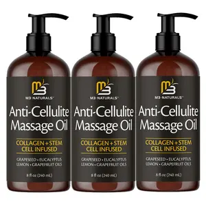 3 Piece M3 Naturals Cellulite Massage Oil 8oz-Smooth the Appearance of Cellulite EI-Body Care & Skin Care Massage Oil Topical Collagen and Plant Stem CellBody Oil to Restore Texture and Elasticity-Soothing Body Oil