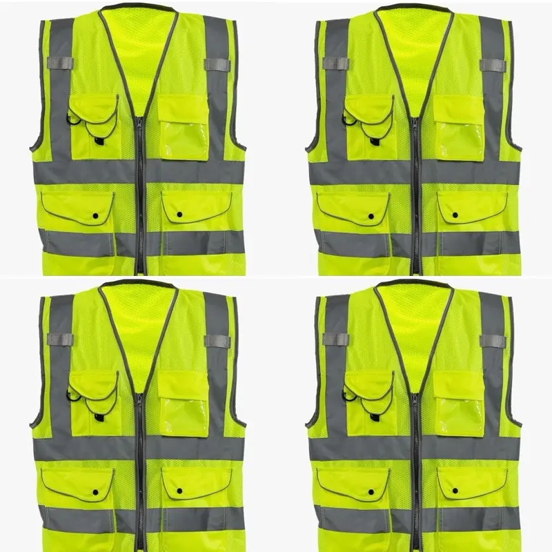 4-Pack Neiko High Visibility Safety Vest ANSI Class 2, 9 Pockets, Medium, 54060A