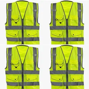 4-Pack Neiko High Visibility Safety Vest ANSI Class 2, 9 Pockets, Medium, 54060A