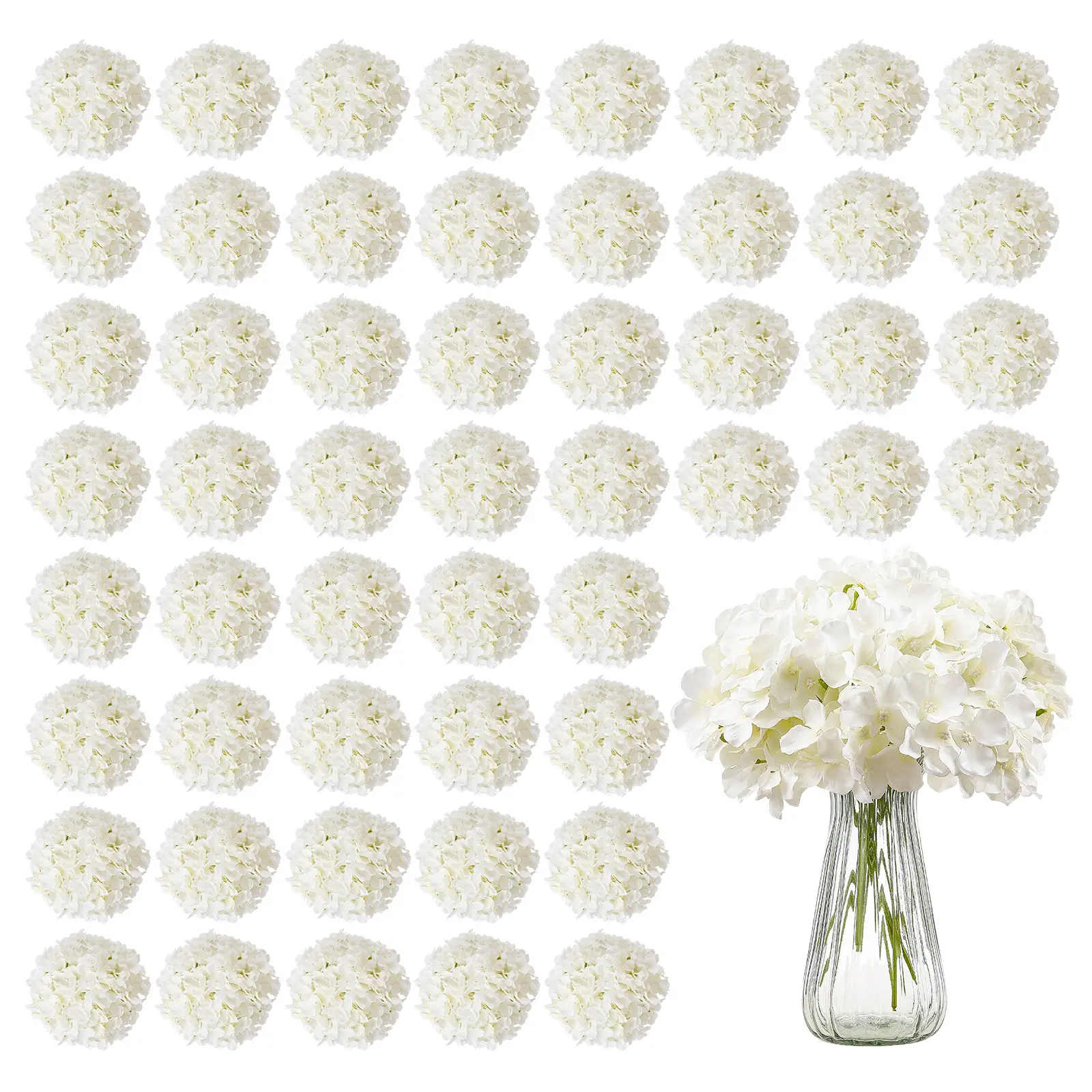 【SummerFinds】VEVOR 7.5in Silk Fabric Hydrangea Fake Flowers, 65 Pieces Photorealism White Decorative Stems, Fade-Resistant Reusable Faux Blooms for DIY Wedding Bouquets, Home Decor Centerpieces