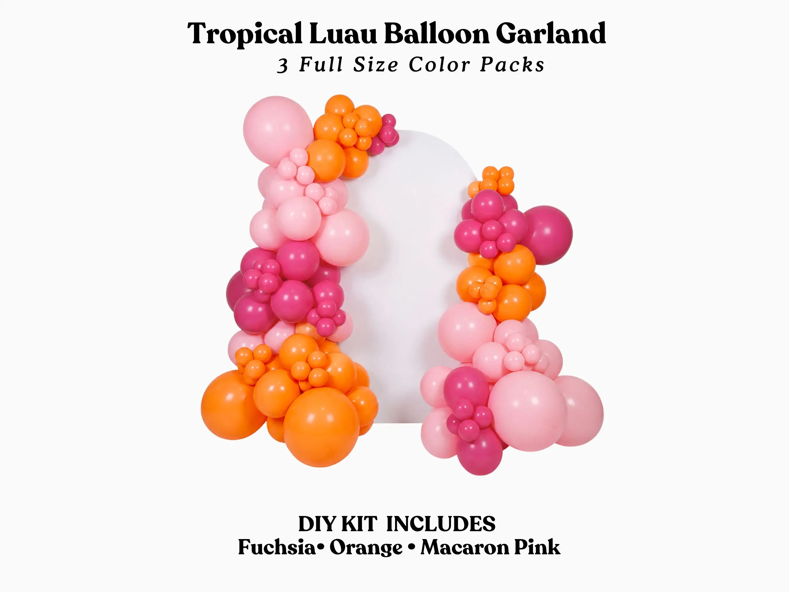 Tropical Luau Balloon Garland- Orange, Macaron Pink, Fuchsia DIY kit
