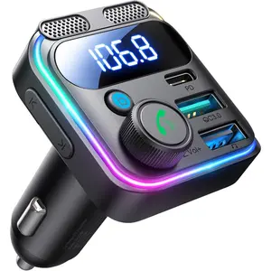 81W Bluetooth 5.4 FM Transmitter Car Adapter PD & QC 3.0 USB C Car Charger Car Lighter Adapter Hands-Free Calling Radio Support USB Drive [Stronger Dual Mics & HiFi Deep Bass Sound]
