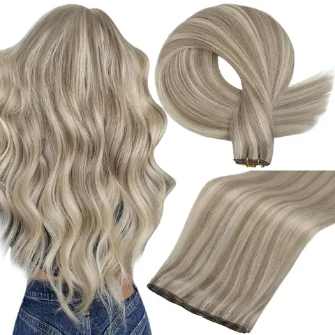 Full Shine Genius Weft Hair Extensions Natural Straight Real Human Hair 50G-60G Tied Double Weft Extensions Remy Hair Weft Extensions For Women Sew In Hair Extensions #Sohochic #TikTokShopFallDealsForYou