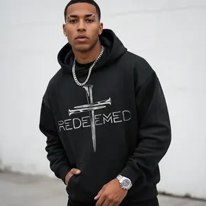 Men's Redeemed Christian Bible Verse Graphic Hoodie - Cotton Blend Black Long Sleeve Pullover Regular Fit |   Soft & Breathable Fabric, Durable Print, Everyday Comfort, Machine Washable, religious graphic faith and spirituality
