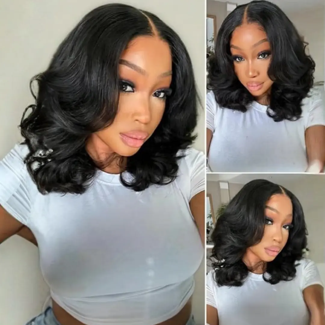 [Limited Stock] Sunber Upgraded 12in French Bob Body Wave 13x4 Lace Frontal Wigs Human Hair, Layered Cut Face Framing, Glueless Drawstring Wig with Pre-Cut, Bleached Knots & Pre-Plucked Hair, Beginner-Friendly Put On And Go, SoHoChic Back To School
