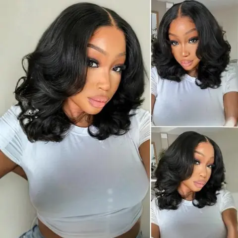 [Limited Stock] Sunber Upgraded 12in Women's French Bob Body Wave 13x4 Lace Front Wig Human Hair, Layered Face-Framing Cut, Glueless Adjustable Drawstring Wig with Pre-Cut Lace, Bleached Knots & Pre-Plucked Hair, Beginner-Friendly Put-On-And-Go, Human Hai