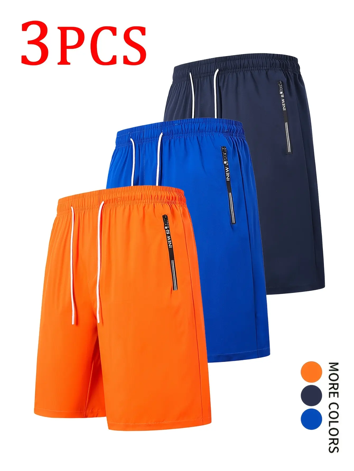 Men’s Summer Loose Shorts, 3-Pack – Assorted Colors, Casual Sports/Outdoor Style — Comfortable, Breathable Knee-Length Shorts with Zipper Pockets, Lightweight, Cool Fabric